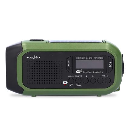 DAB+/FM-vevradio med solcellspanel och LED-ficklampa 5V/2500 mAh grön/svart