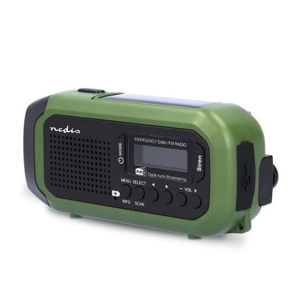 DAB+/FM-vevradio med solcellspanel och LED-ficklampa 5V/2500 mAh grön/svart