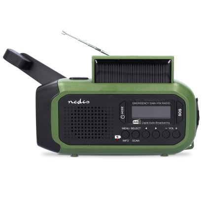DAB+/FM-vevradio med solcellspanel och LED-ficklampa 5V/2500 mAh grön/svart