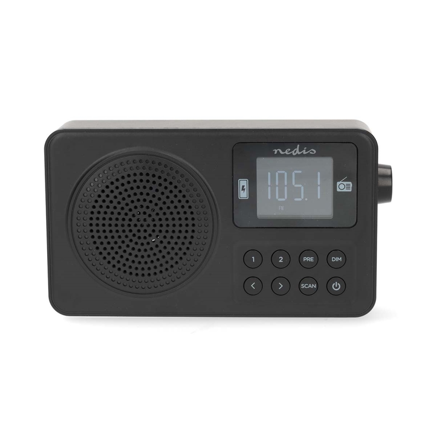 FM-radio med 2 W uteffekt, 5 V driftspänning och 1900 mAh batterikapacitet