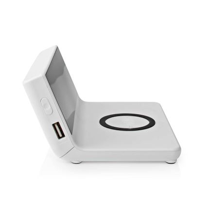 Väckarklocka med LCD-display och trådlös laddare 15W/5V + 1xCR2032 vit