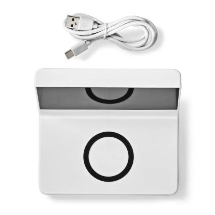 Väckarklocka med LCD-display och trådlös laddare 15W/5V + 1xCR2032 vit