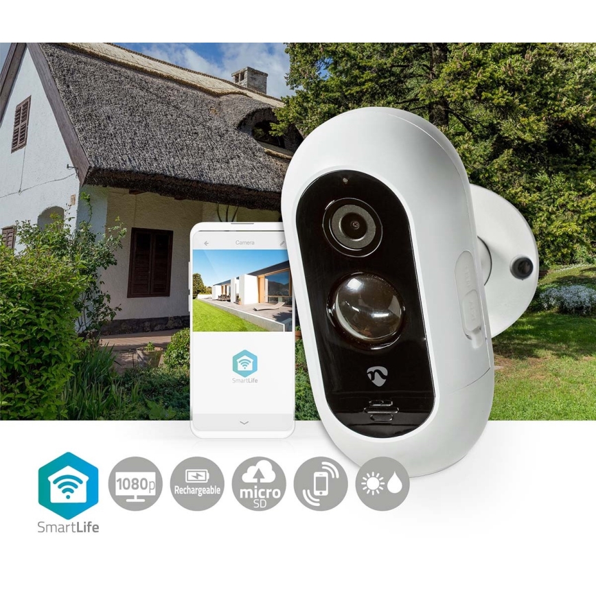 Smart utomhuskamera med laddning, PIR-sensor, Full HD 1080p, 5V/5200mAh, Wi-Fi, IP65