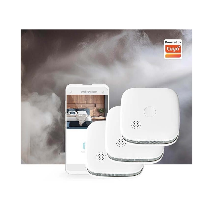 KIT 3x Rökdetektor SmartLife 3V/1xCR123A Wi-Fi Tuya