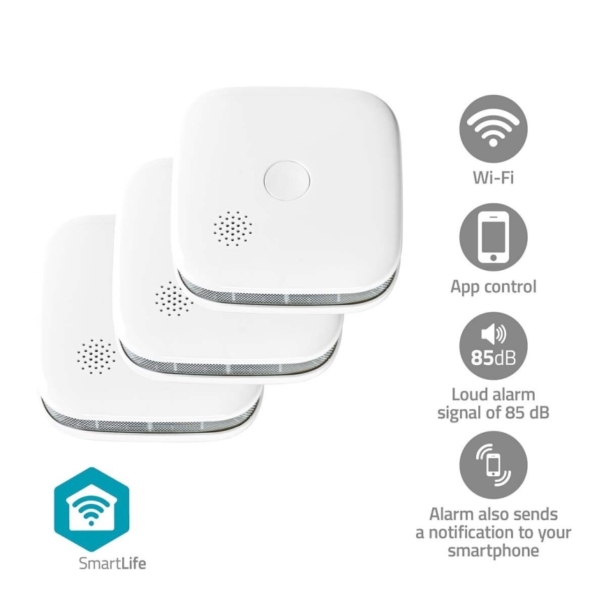 KIT 3x Rökdetektor SmartLife 3V/1xCR123A Wi-Fi Tuya
