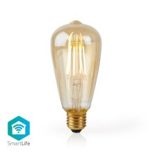 Nedis WIFILF10GDST64 − Dimbar smart LED-lampa VINTAGE ST64 E27/5W/230V
