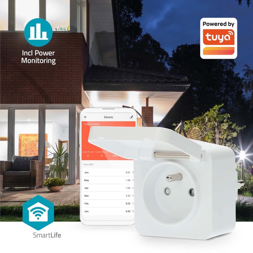 Smart kontakt 3680W/230V/ Type E/16A Wi-Fi Tuya IP44