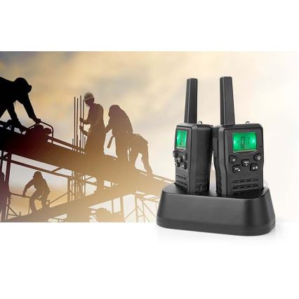 KIT 2x Uppladdningsbar walkie-talkie med LED belysning 1300 mAh räckvidd 10 km