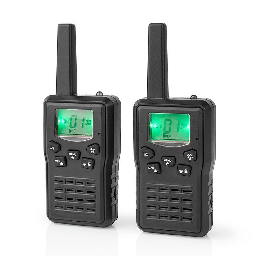 KIT 2x Uppladdningsbar walkie-talkie med LED belysning 1300 mAh räckvidd 10 km