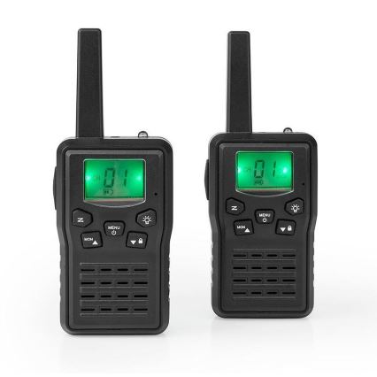 KIT 2x Uppladdningsbar walkie-talkie med LED belysning 1300 mAh räckvidd 10 km