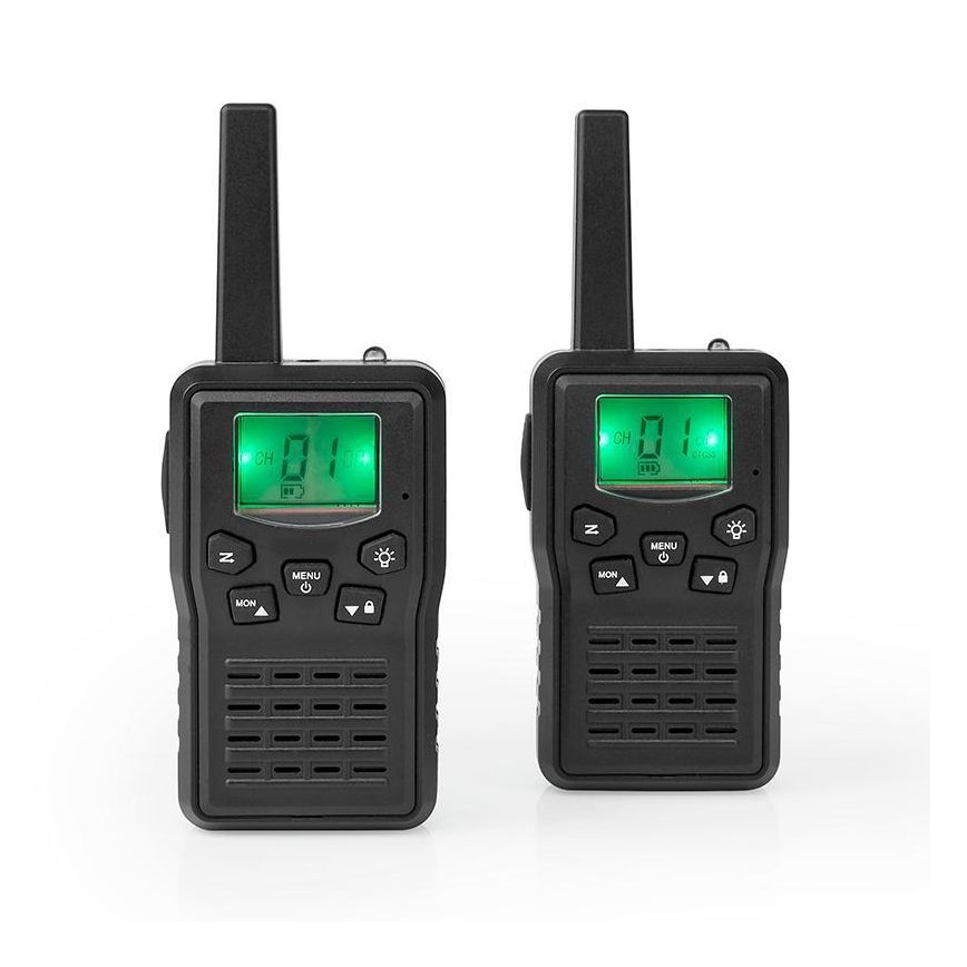 KIT 2x Uppladdningsbar walkie-talkie med LED belysning 1300 mAh räckvidd 10 km