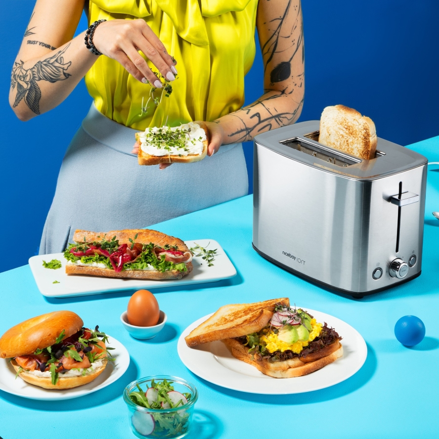 Niceboy ION Cruncher C4 - Brödrost för två skivor och grill 850W/230V rostfri