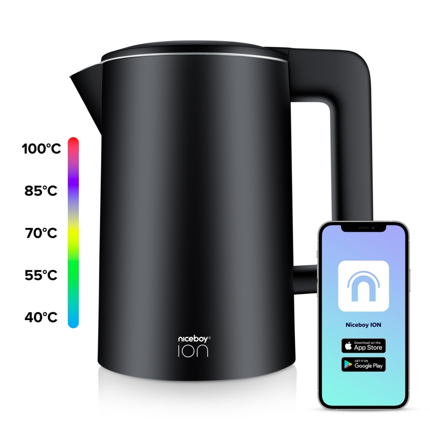 Niceboy ION SmartKettle - Smart vattenkokare med termoreglering 1,7 l 2200W/230V Wi-Fi svart