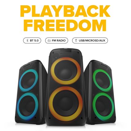 Niceboy PARTY Boss 2 - LED Trådlös högtalare med mikrofon och powerbankfunktion 200W/4500 mAh + fjärrkontroll