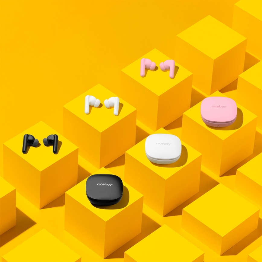 Niceboy Pins 4 PRO - trådlösa öronsnäckor med ANC, 380 mAh + 2x 35 mAh, IP54, rosa