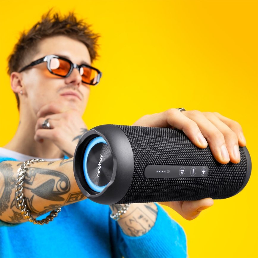 Niceboy Polaris - LED Trådlös högtalare med mikrofon 30W/2000 mAh IPX7 svart