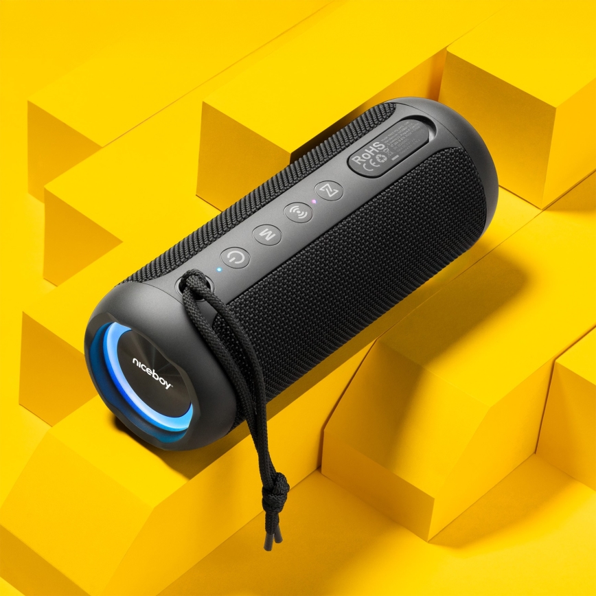 Niceboy Polaris - LED Trådlös högtalare med mikrofon 30W/2000 mAh IPX7 svart