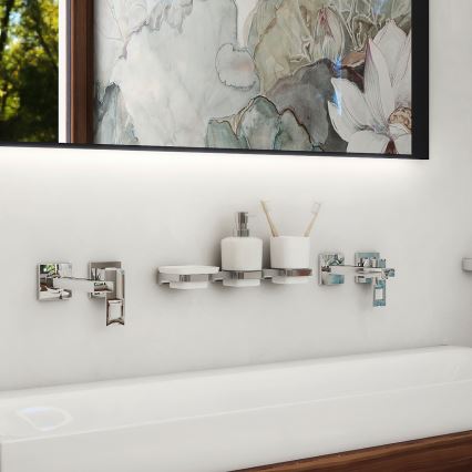 NIMCO MA kit-31K-26 - Väggmonterad tvålautomat, tandborsthållare och väggkrok MAYA 320 mm vit/skinande krom