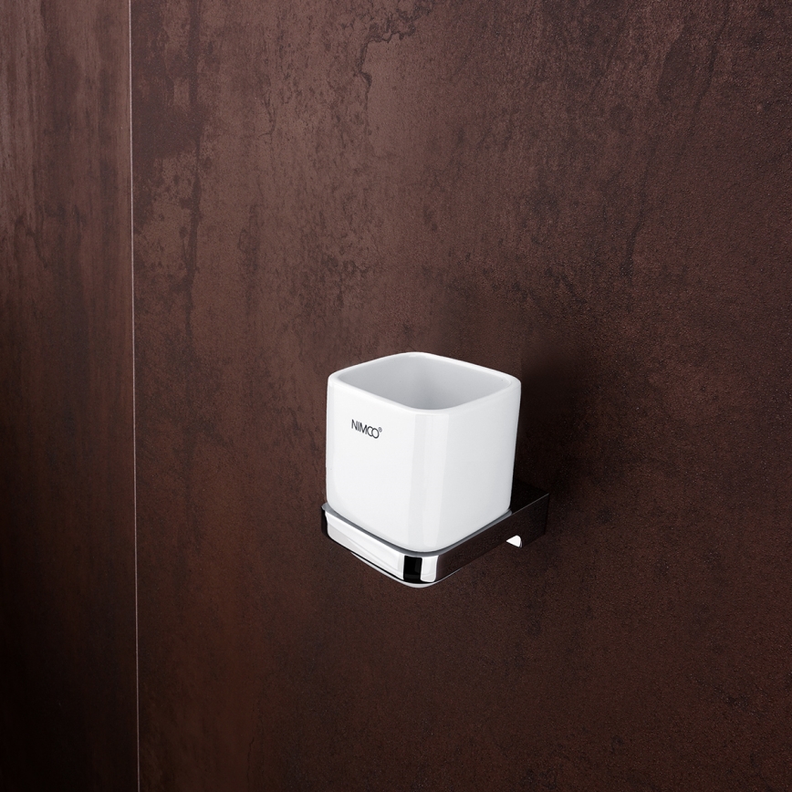 NIMCO MA kit-31K-26 - Väggmonterad tvålautomat, tandborsthållare och väggkrok MAYA 320 mm vit/skinande krom