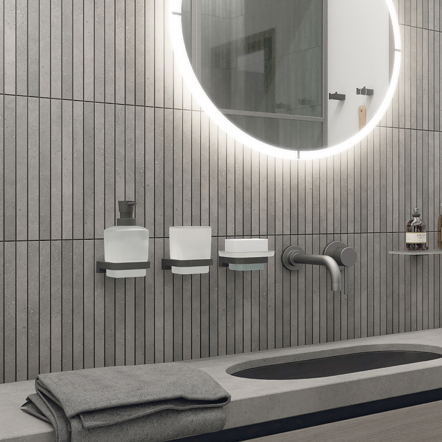 NIMCO MAC 2905831C-T-90 - Tvålpump för vägg och tandborsthållare MAYA 320 mm matt glas/matt svart