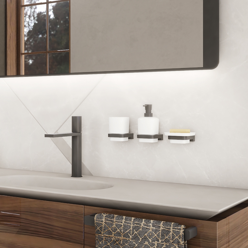 NIMCO MAC 2905831K-T-90 - Tvålpump för vägg och tandborsthållare MAYA 320 mm vit/matt svart