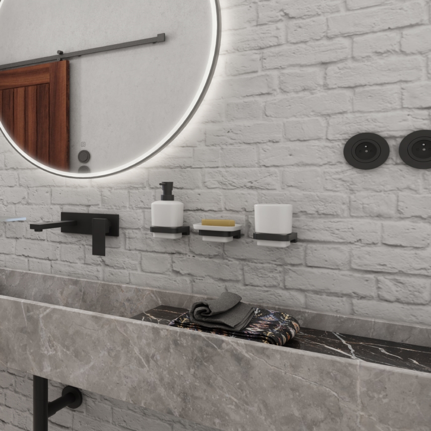 NIMCO MAC kit-31K-T-90 - Väggmonterad tvålautomat, tandborsthållare och väggkrok MAYA 320 mm vit/matt svart