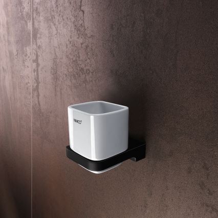 NIMCO MAC kit-31K-T-90 - Väggmonterad tvålautomat, tandborsthållare och väggkrok MAYA 320 mm vit/matt svart