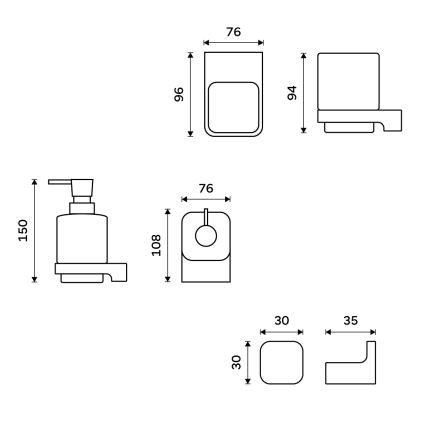 NIMCO MAC kit-31K-T-90 - Väggmonterad tvålautomat, tandborsthållare och väggkrok MAYA 320 mm vit/matt svart