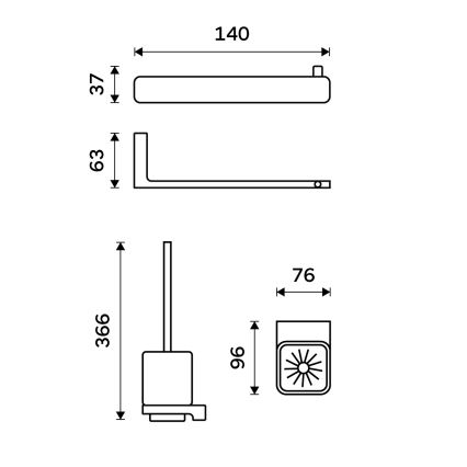 NIMCO MAC kit-94KN-90 - Toaletborste med vägghängare och toalettpappershållare MAYA vit/matt svart