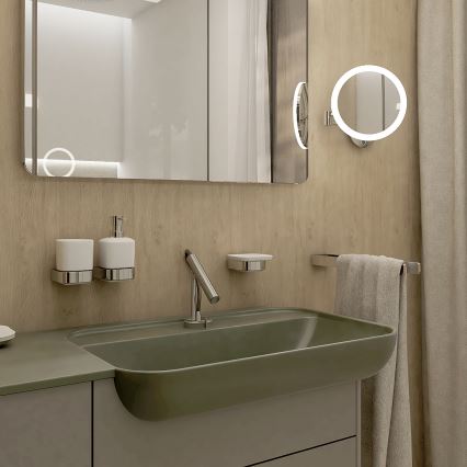 NIMCO NK kit-31K-26 - Väggmonterad tvålautomat, tandborsthållare och väggkrok NIKAU 320 mm vit/skinande krom