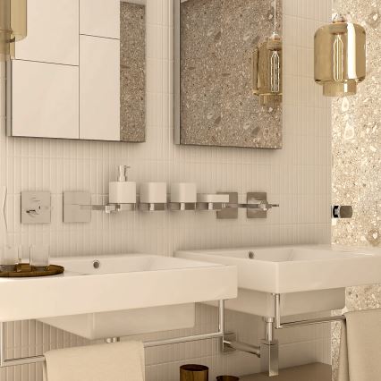 NIMCO NK kit-31K-26 - Väggmonterad tvålautomat, tandborsthållare och väggkrok NIKAU 320 mm vit/skinande krom