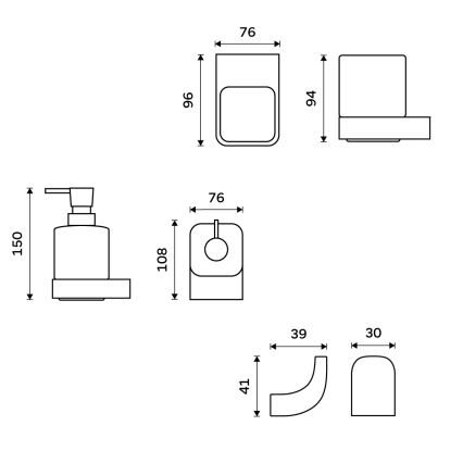 NIMCO NK kit-31K-26 - Väggmonterad tvålautomat, tandborsthållare och väggkrok NIKAU 320 mm vit/skinande krom