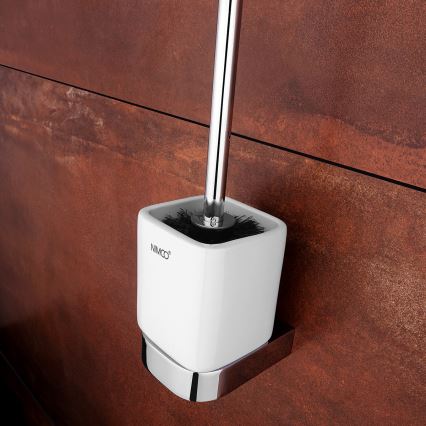 NIMCO NK kit-94KN-26 - Toaletborste med vägghängare och toalettpappershållare NIKAU vit/skinande krom