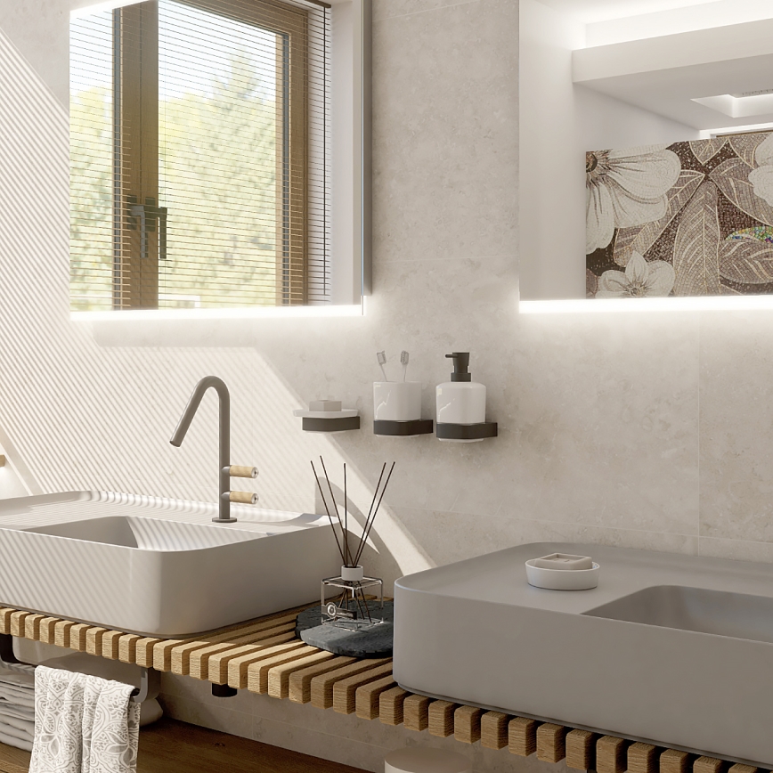 NIMCO NKC kit-31K-T-90 - Väggmonterad tvålautomat, tandborsthållare och väggkrok NIKAU 320 mm vit/matt svart