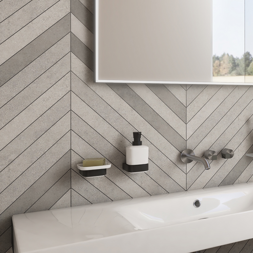 NIMCO NKC kit-31K-T-90 - Väggmonterad tvålautomat, tandborsthållare och väggkrok NIKAU 320 mm vit/matt svart