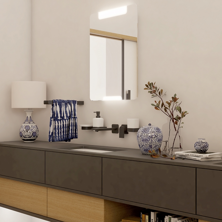 NIMCO NKC kit-31K-T-90 - Väggmonterad tvålautomat, tandborsthållare och väggkrok NIKAU 320 mm vit/matt svart