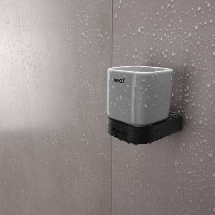 NIMCO NKC kit-31K-T-90 - Väggmonterad tvålautomat, tandborsthållare och väggkrok NIKAU 320 mm vit/matt svart