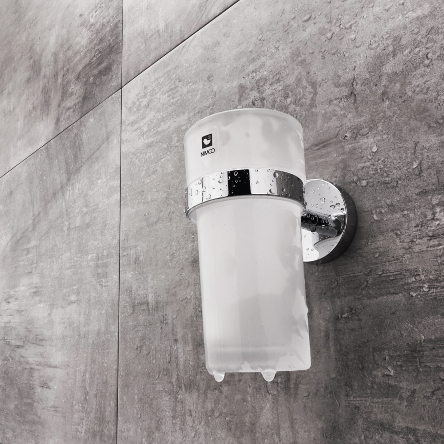 NIMCO UN kit-31W-26 - Väggmonterad tvålautomat, tandborsthållare och väggkrok UNIX 250 mm matt glas/skinande krom