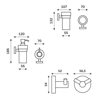NIMCO UN kit-31W-26 - Väggmonterad tvålautomat, tandborsthållare och väggkrok UNIX 250 mm matt glas/skinande krom