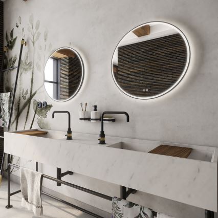 NIMCO ZPC 28000RVX-90 - Dimbar LED-bakbelyst badrumsspegel, 26 W, 230 V, 3000–6500 K, Ø 60 cm, matt svart, IP44