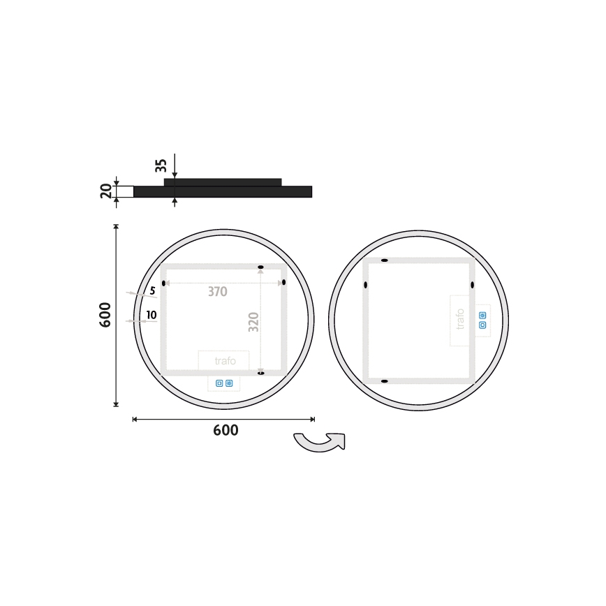 NIMCO ZPC 28000RVX-90 - Dimbar LED-bakbelyst badrumsspegel, 26 W, 230 V, 3000–6500 K, Ø 60 cm, matt svart, IP44