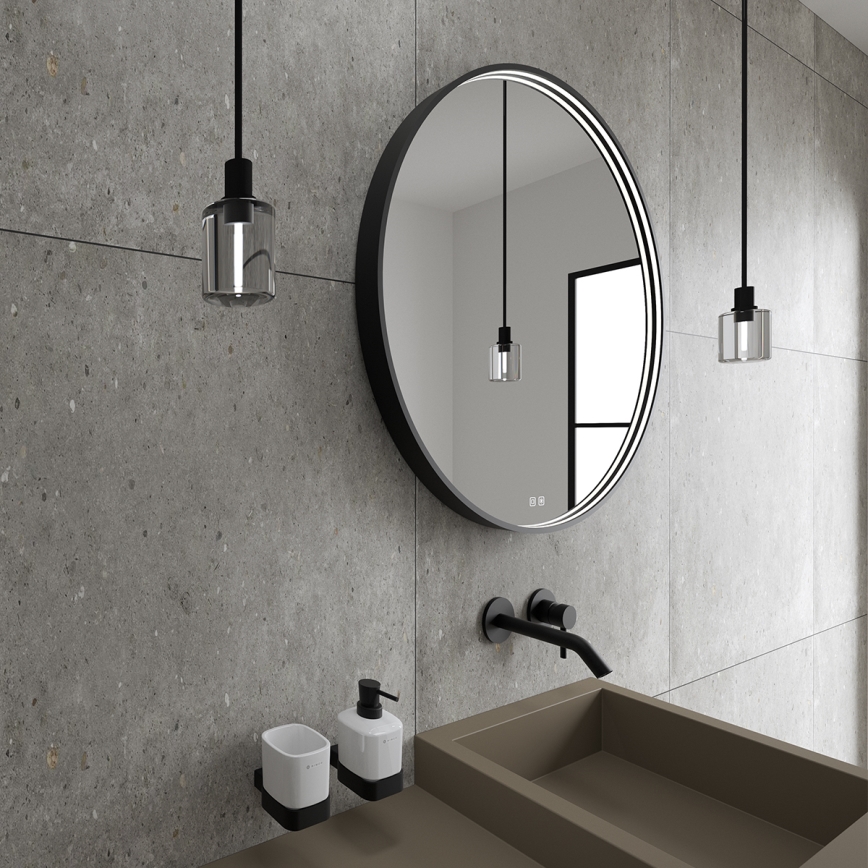 NIMCO ZPC 31002RVX-90 - LED-dimbart bakbelyst badrumsspegel LED/26W/230V 3000–6500K Ø 80 cm matt svart IP44
