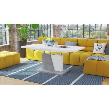 Utdragbart soffbord/matbord med lyftbar skiva NINO vit/grå betong