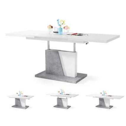 Utdragbart soffbord/matbord med lyftbar skiva NINO vit/grå betong