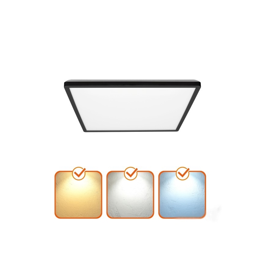 LED Badrumsplafond NIVERA LED/12W/230V IP54 3000/4000/6000K 22,5x22,5 cm svart