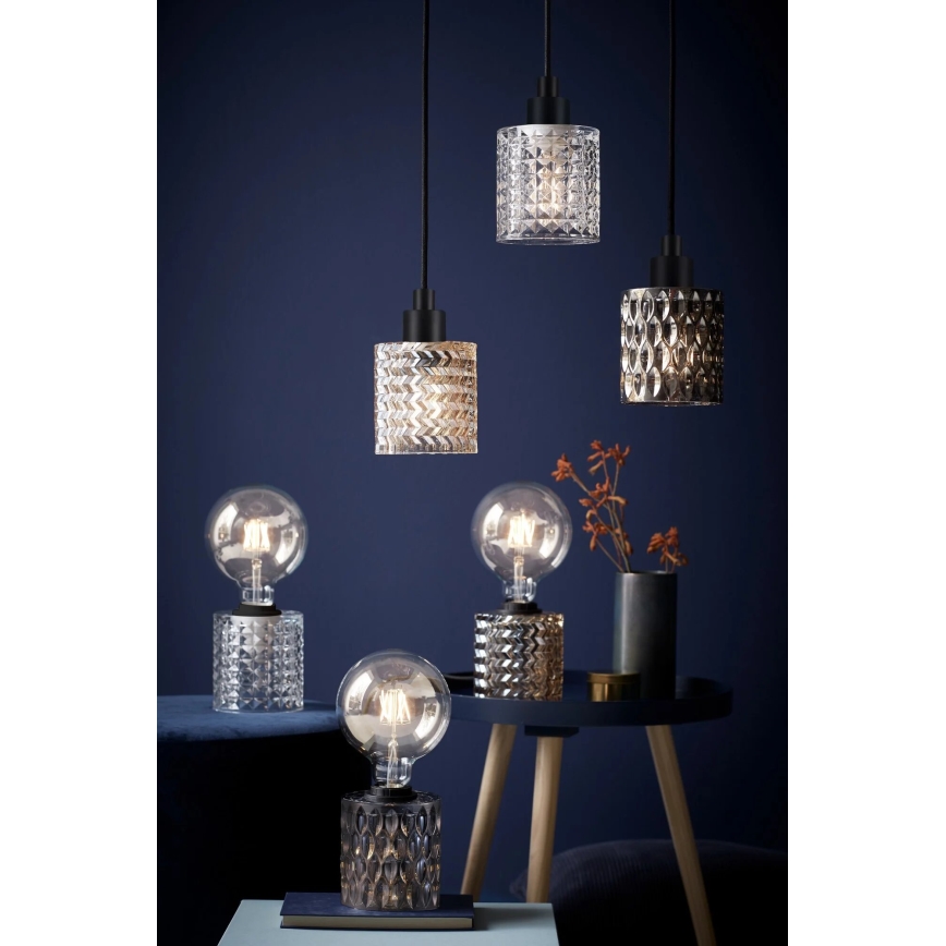 Nordlux - Ljuskrona med textilsladd HOLLYWOOD 1xE27/60W/230V diameter 10,8 cm rökig