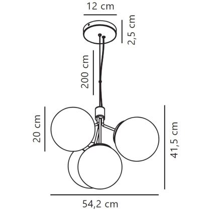 Nordlux - Ljuskrona med textilsladd IVONA 4xE27/28W/230V svart