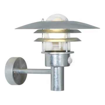 Nordlux - Utomhus väggarmatur med sensor LONSTRUP 1xE27/60W/230V IP44 silver