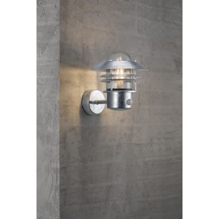 Nordlux - Utomhus vägglampa med sensor BLOKHUS 1xE27/60W/230V IP54 silver