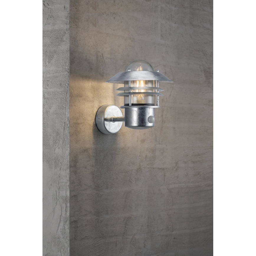 Nordlux - Utomhus vägglampa med sensor BLOKHUS 1xE27/60W/230V IP54 silver